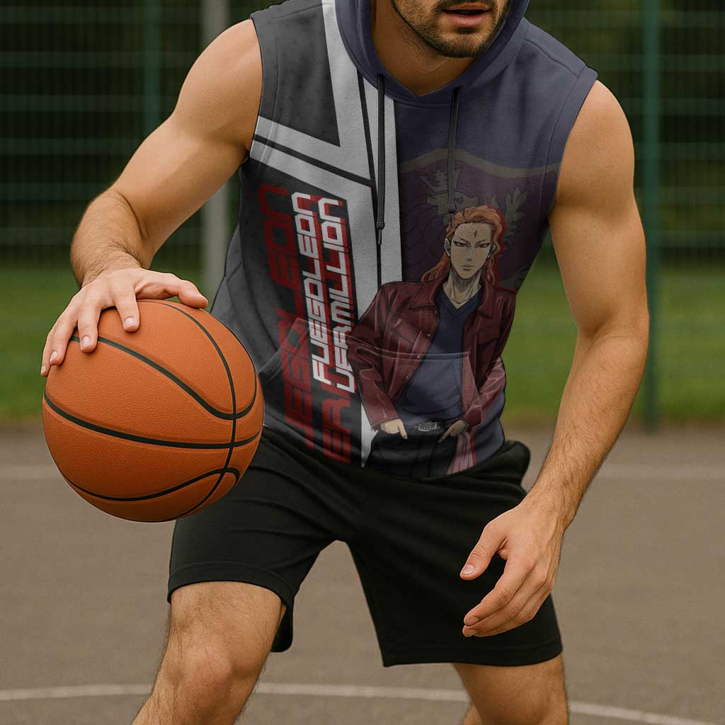 Black Clover Fuegoleon Vermillion Sleeveless Hoodie Anime Illustration Style