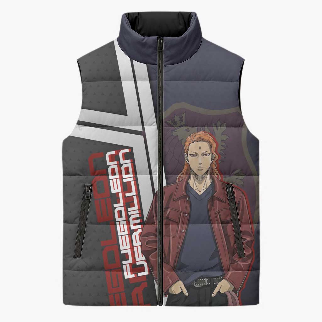 Black Clover Fuegoleon Vermillion Sleeveless Puffer Jacket Anime Illustration Style