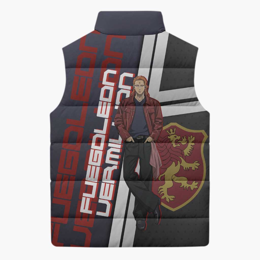 Black Clover Fuegoleon Vermillion Sleeveless Puffer Jacket Anime Illustration Style