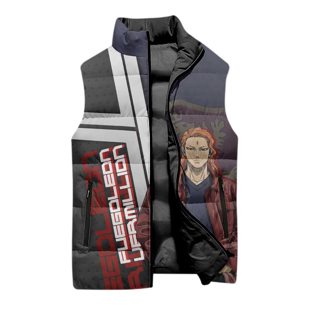 Black Clover Fuegoleon Vermillion Sleeveless Puffer Jacket Anime Illustration Style