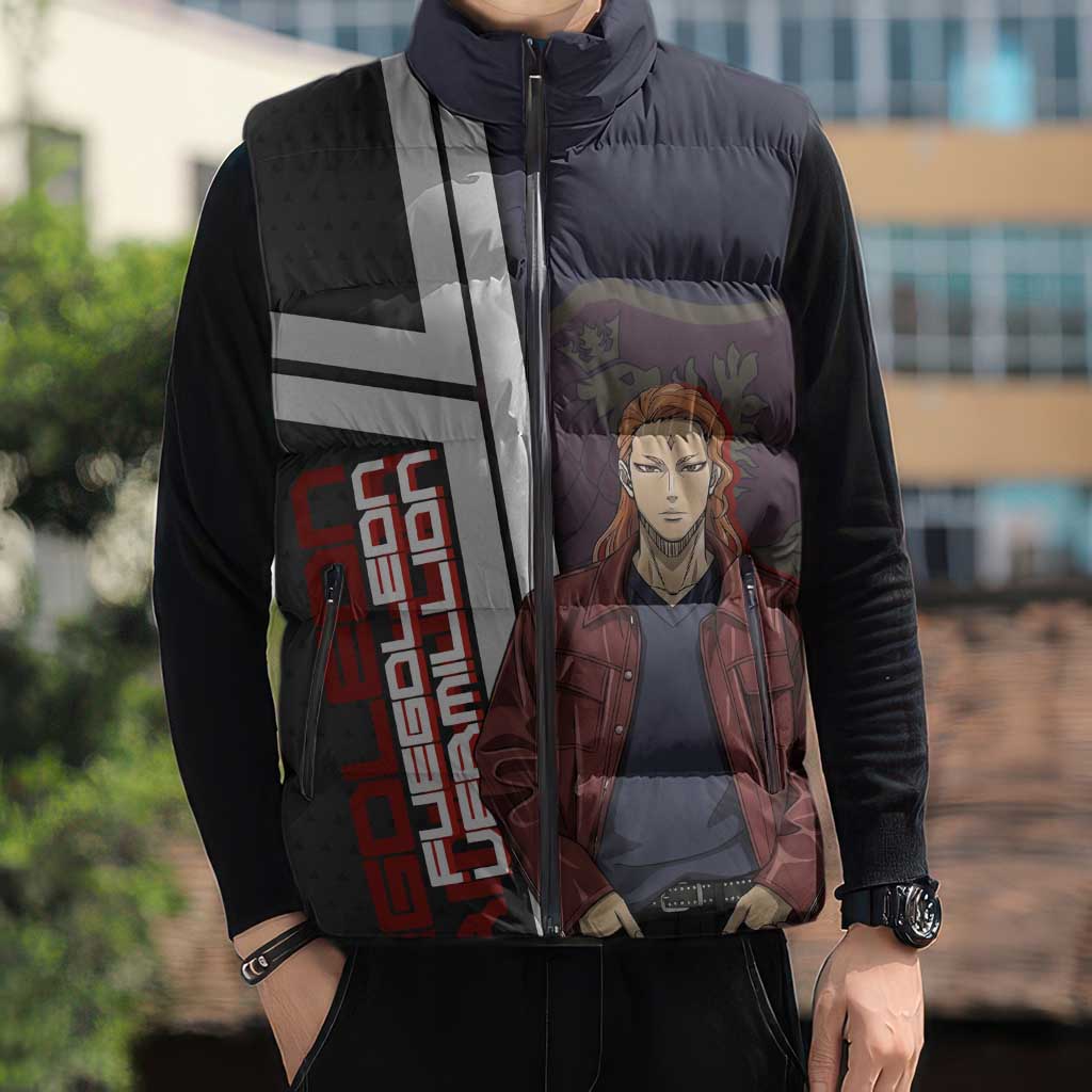 Black Clover Fuegoleon Vermillion Sleeveless Puffer Jacket Anime Illustration Style