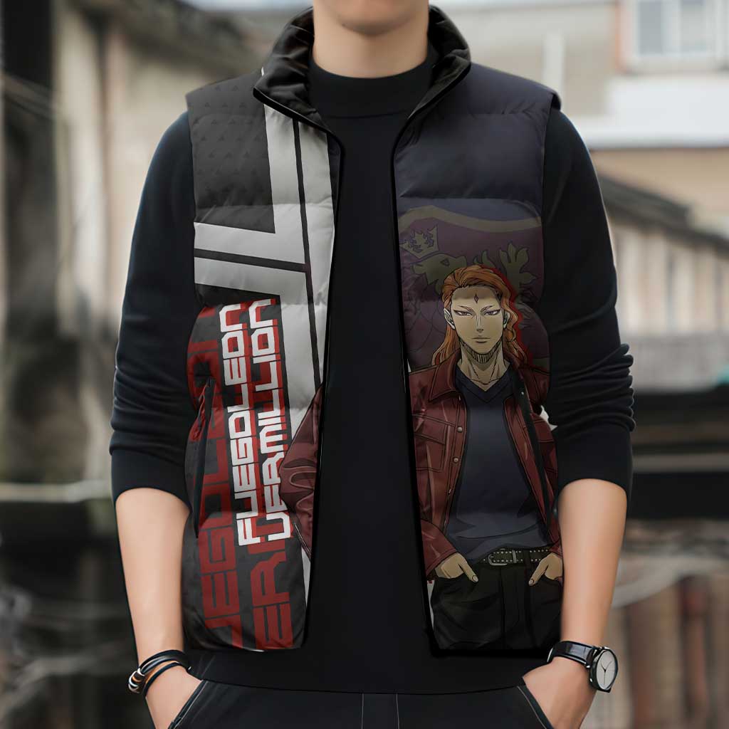Black Clover Fuegoleon Vermillion Sleeveless Puffer Jacket Anime Illustration Style
