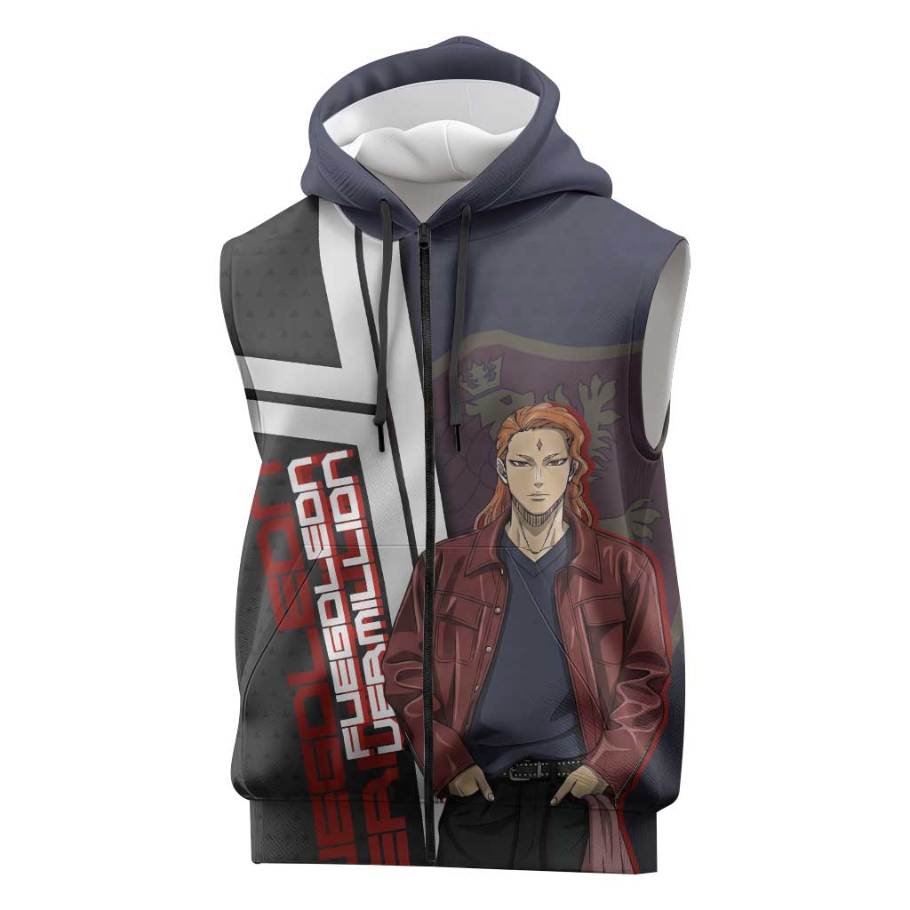 Black Clover Fuegoleon Vermillion Sleeveless Zip Hoodie Anime Illustration Style