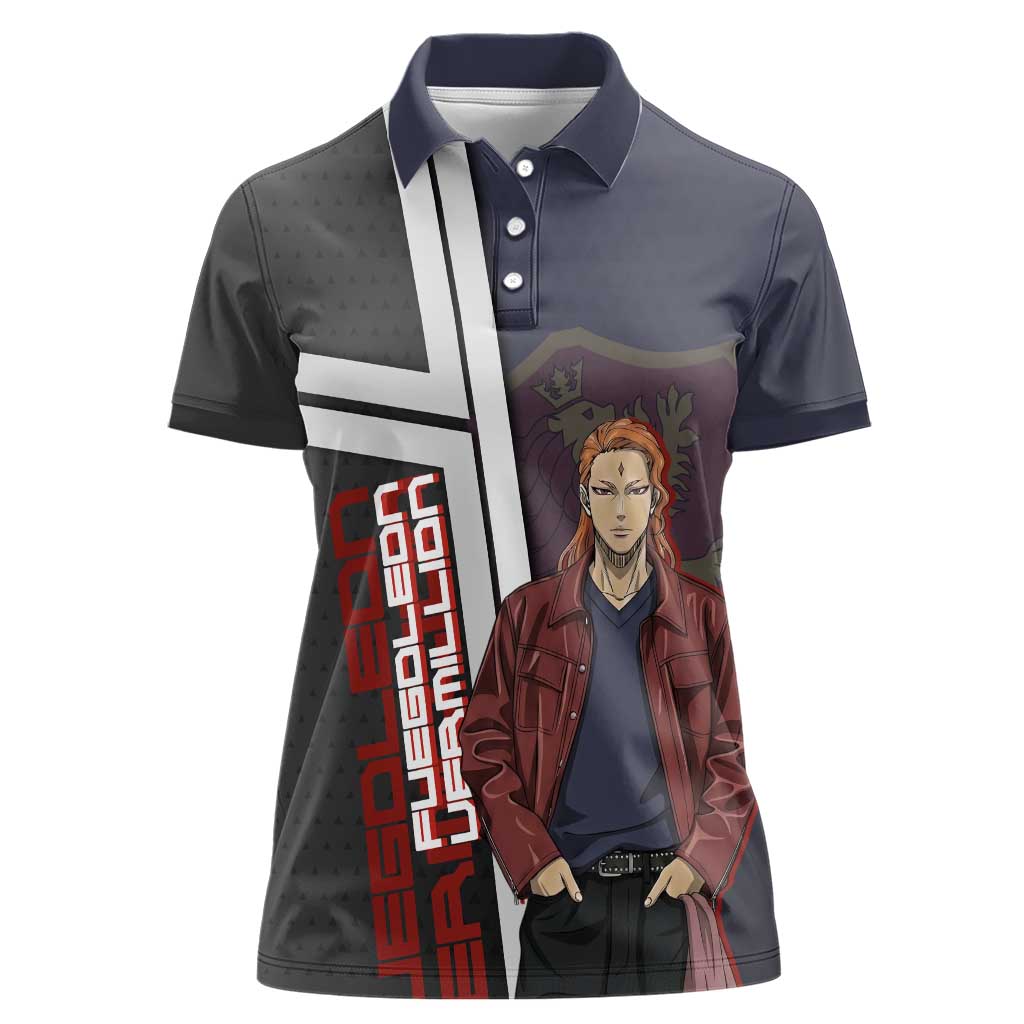 Black Clover Fuegoleon Vermillion Women Polo Shirt Anime Illustration Style