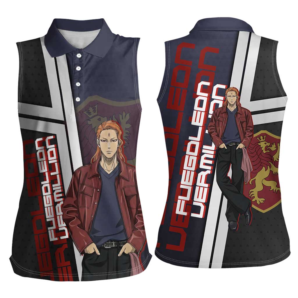 Black Clover Fuegoleon Vermillion Women Sleeveless Polo Shirt Anime Illustration Style
