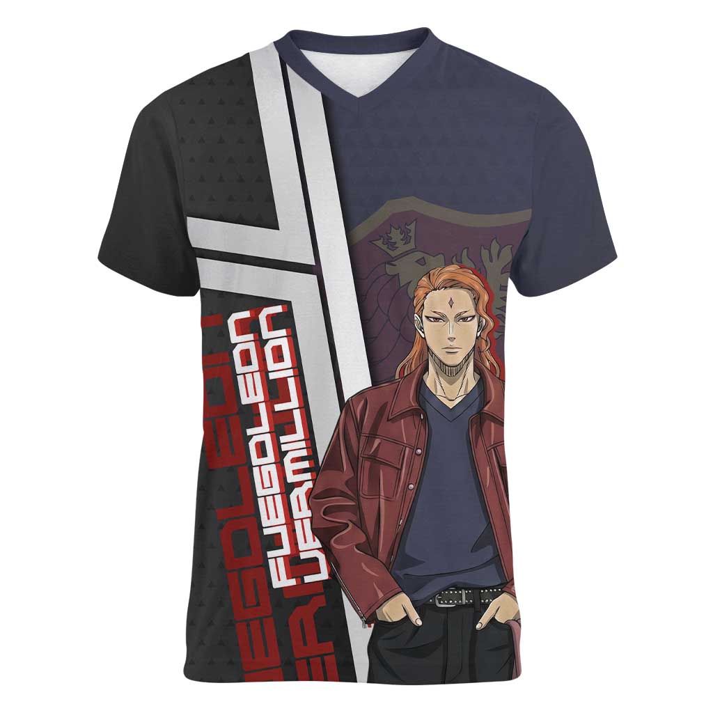 Black Clover Fuegoleon Vermillion Women V-Neck T-Shirt Anime Illustration Style