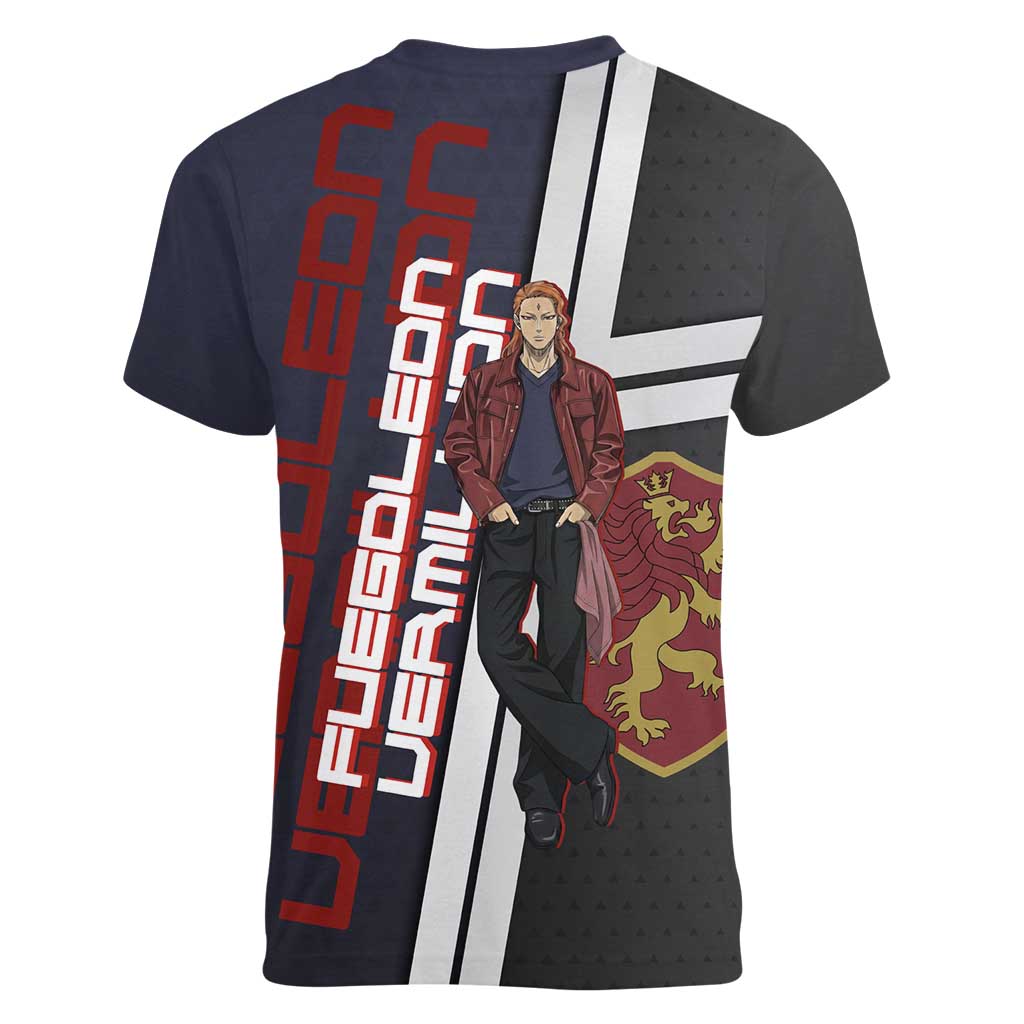 Black Clover Fuegoleon Vermillion Women V-Neck T-Shirt Anime Illustration Style