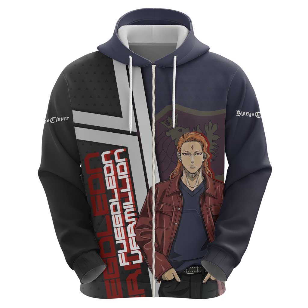 Black Clover Fuegoleon Vermillion Zip Hoodie Anime Illustration Style