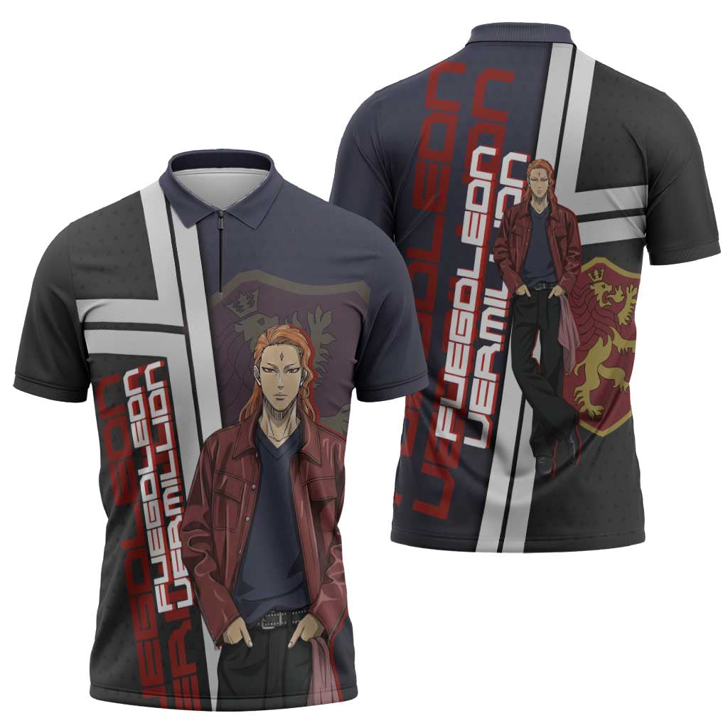 Black Clover Fuegoleon Vermillion Zipper Polo Shirt Anime Illustration Style