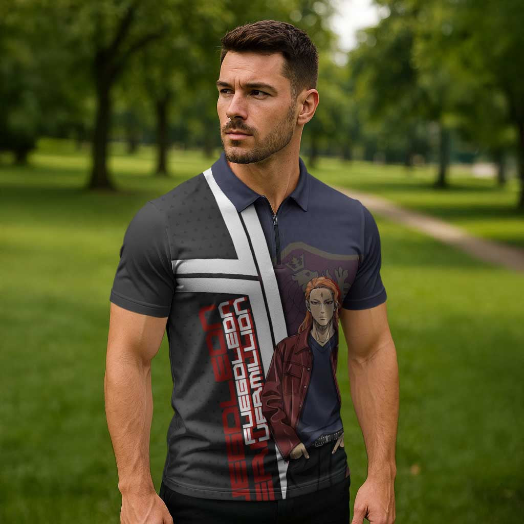 Black Clover Fuegoleon Vermillion Zipper Polo Shirt Anime Illustration Style