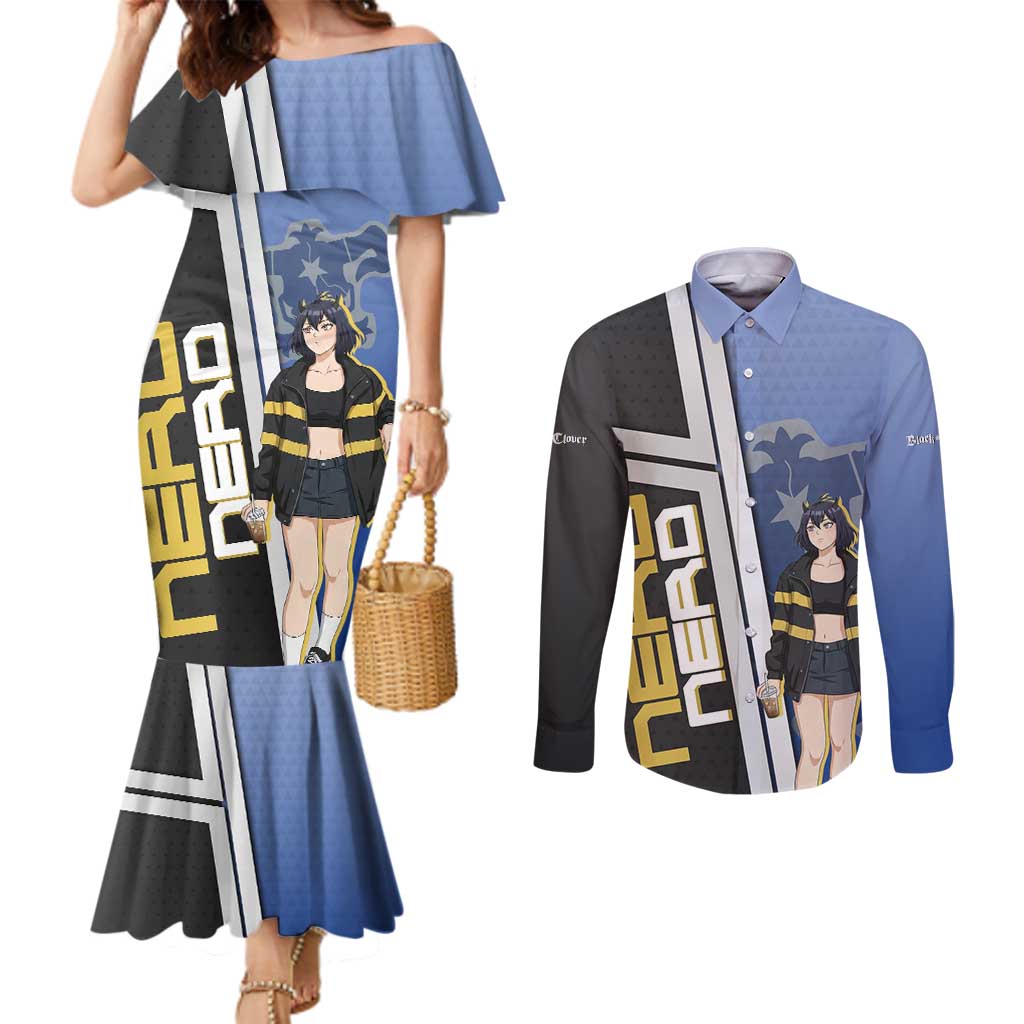 Black Clover Nero Couples Matching Mermaid Dress and Long Sleeve Button Shirt Anime Illustration Style