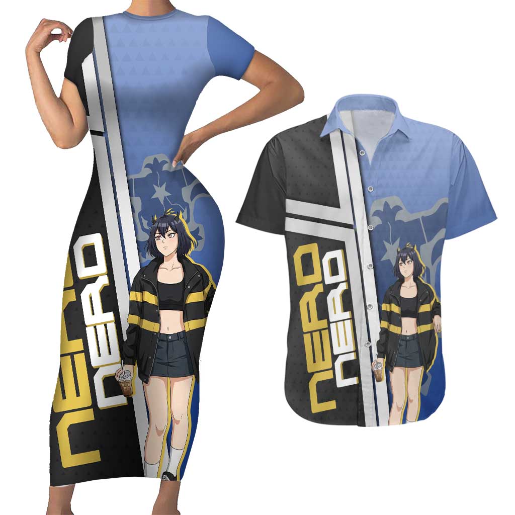 Black Clover Nero Couples Matching Short Sleeve Bodycon Dress and Hawaiian Shirt Anime Illustration Style