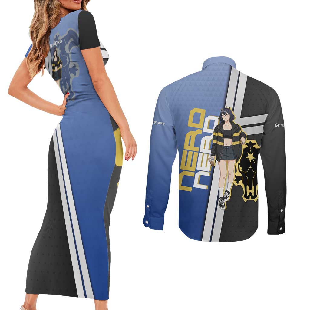 Black Clover Nero Couples Matching Short Sleeve Bodycon Dress and Long Sleeve Button Shirt Anime Illustration Style