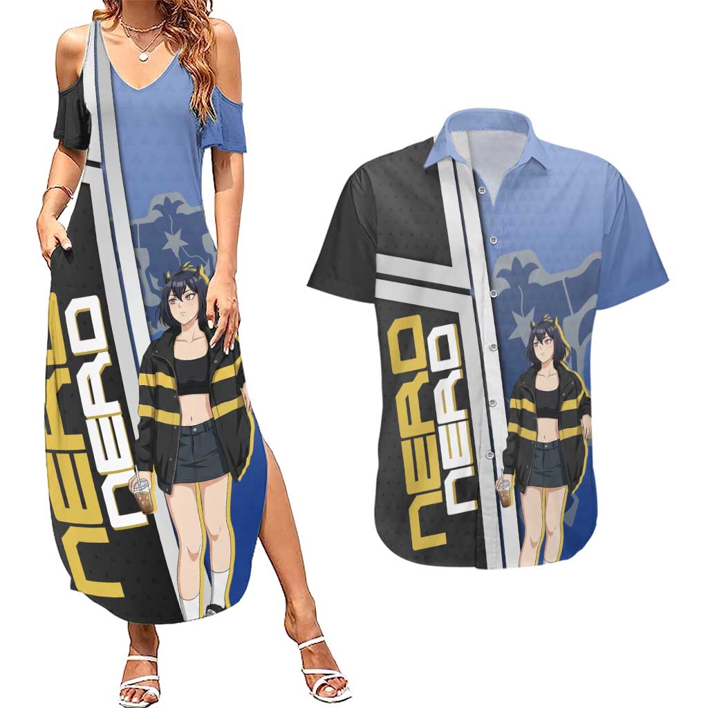 Black Clover Nero Couples Matching Summer Maxi Dress and Hawaiian Shirt Anime Illustration Style