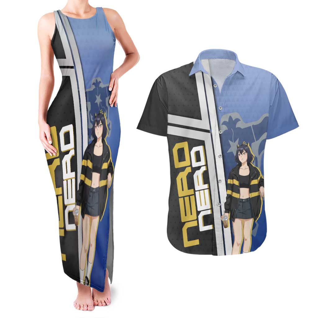 Black Clover Nero Couples Matching Tank Maxi Dress and Hawaiian Shirt Anime Illustration Style