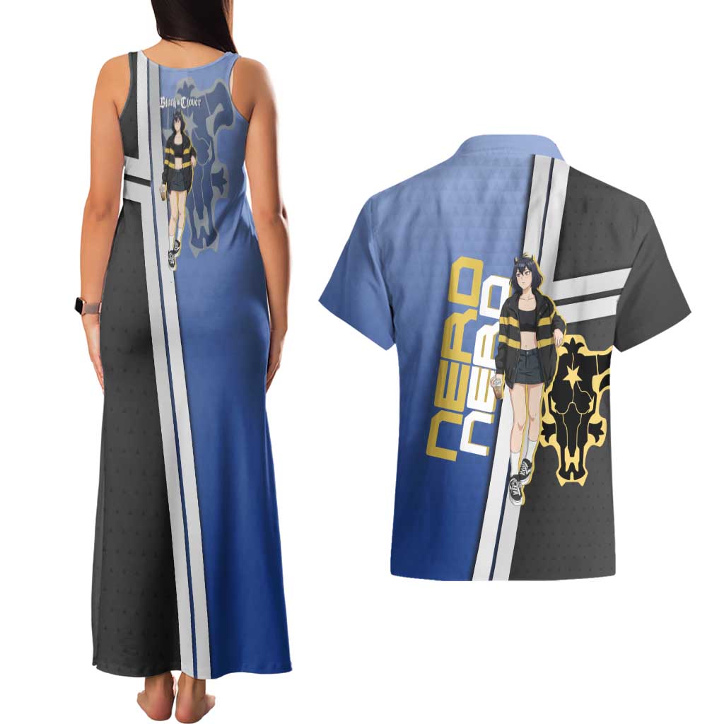 Black Clover Nero Couples Matching Tank Maxi Dress and Hawaiian Shirt Anime Illustration Style