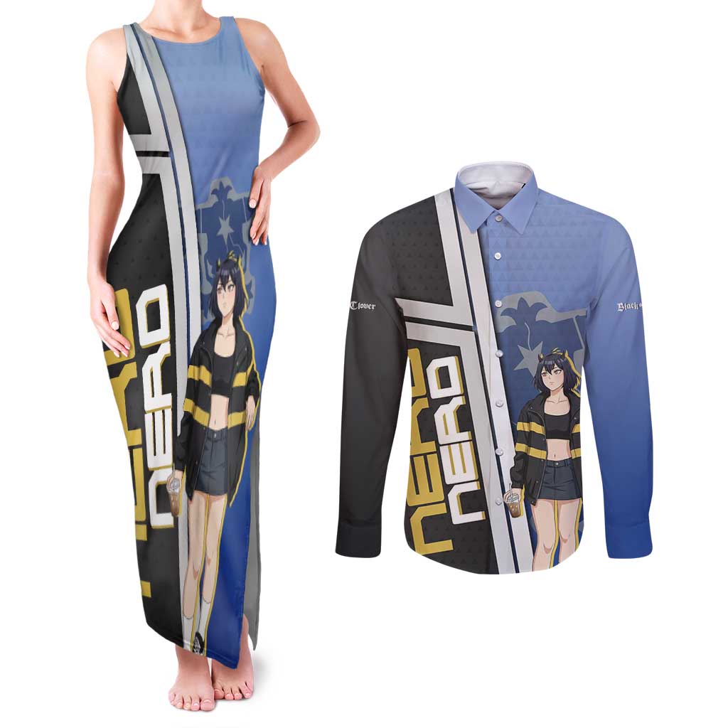 Black Clover Nero Couples Matching Tank Maxi Dress and Long Sleeve Button Shirt Anime Illustration Style