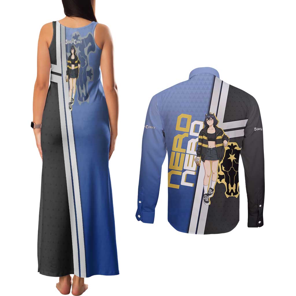 Black Clover Nero Couples Matching Tank Maxi Dress and Long Sleeve Button Shirt Anime Illustration Style