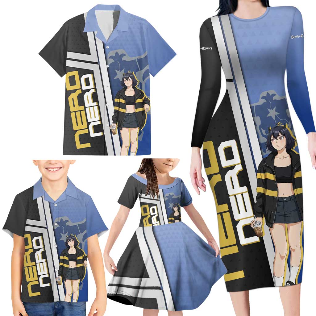 Black Clover Nero Family Matching Long Sleeve Bodycon Dress and Hawaiian Shirt Anime Illustration Style