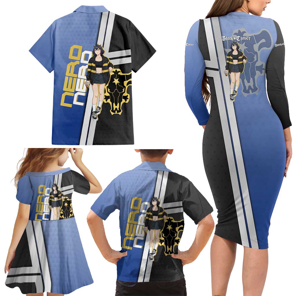 Black Clover Nero Family Matching Long Sleeve Bodycon Dress and Hawaiian Shirt Anime Illustration Style