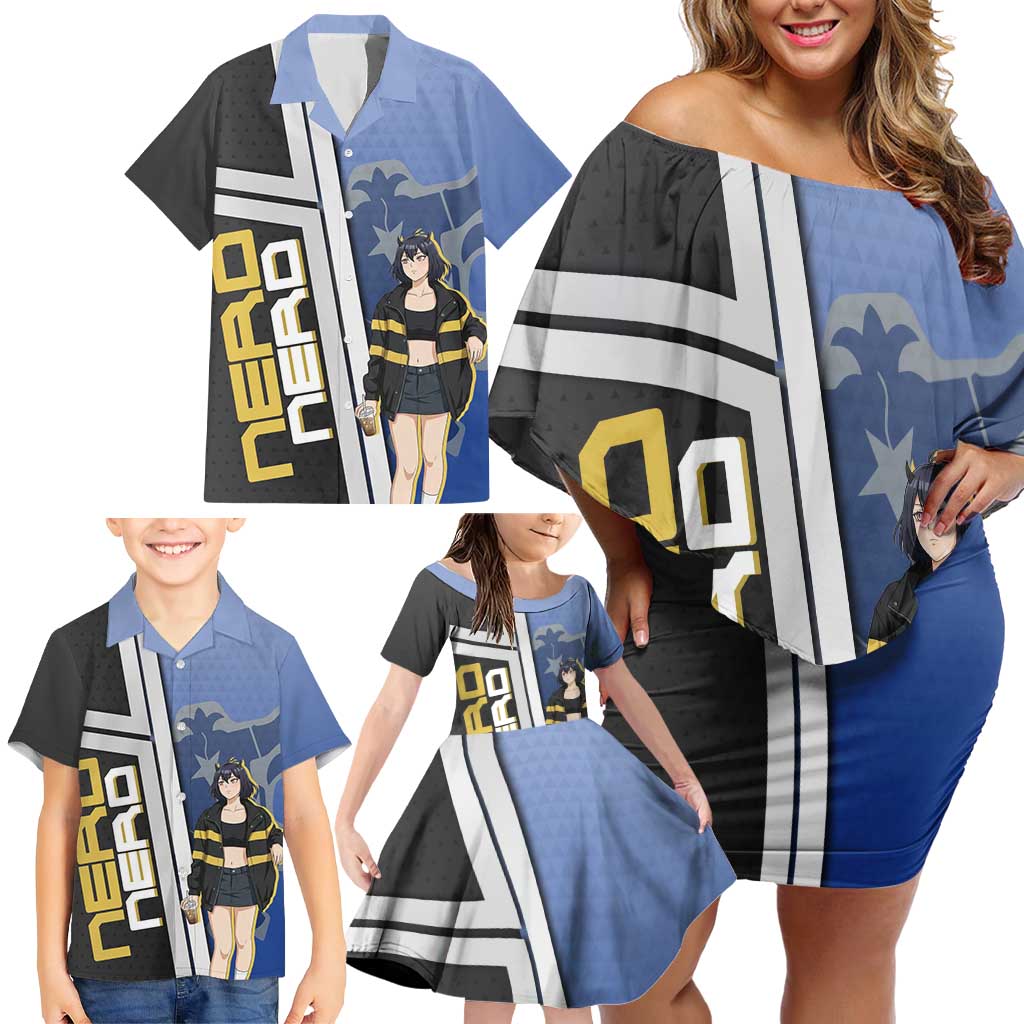 Black Clover Nero Family Matching Off Shoulder Short Dress and Hawaiian Shirt Anime Illustration Style