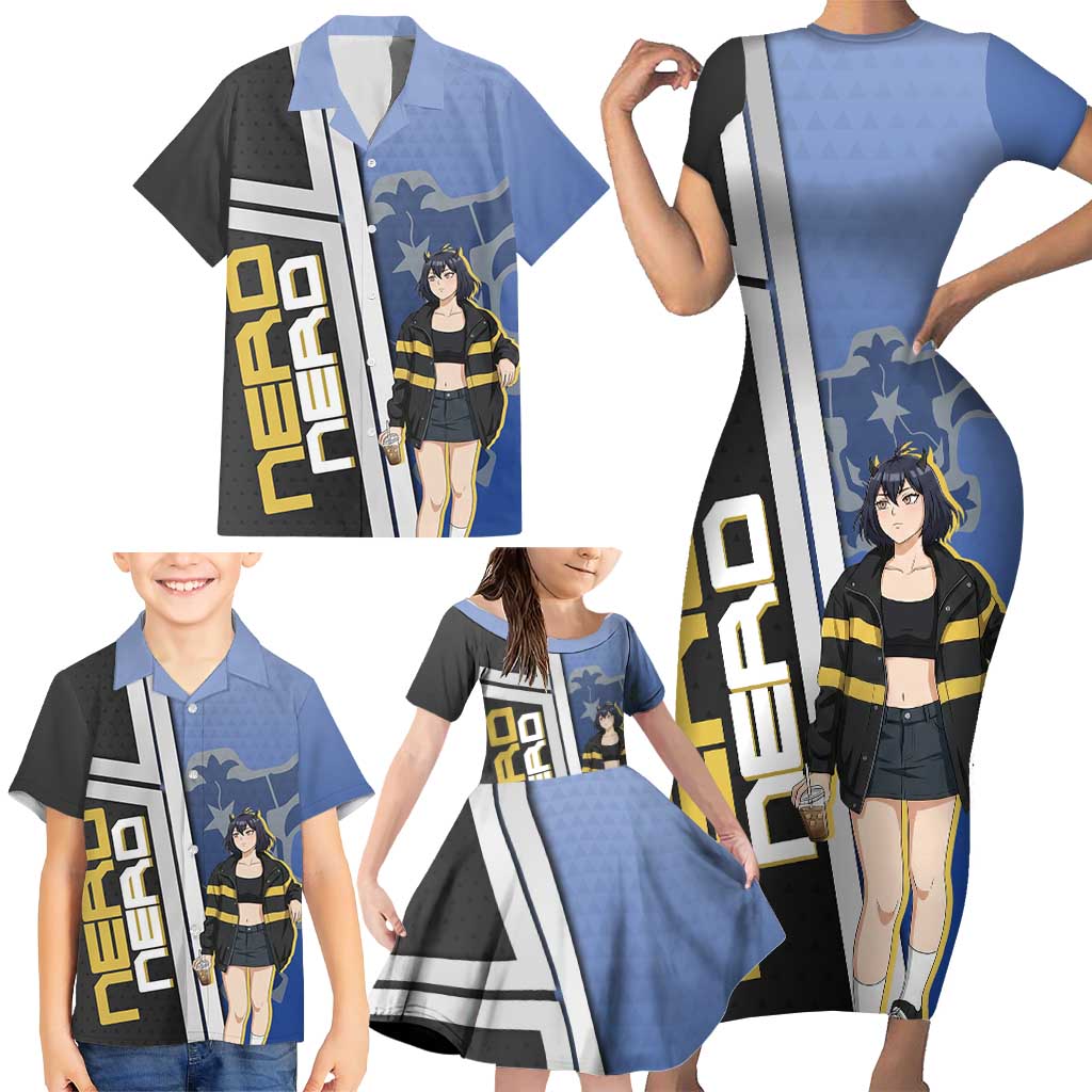 Black Clover Nero Family Matching Short Sleeve Bodycon Dress and Hawaiian Shirt Anime Illustration Style