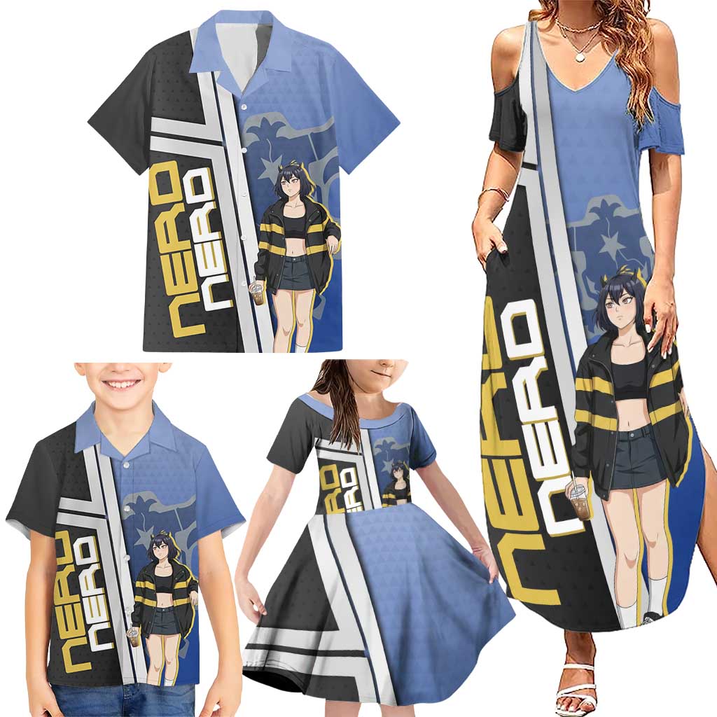 Black Clover Nero Family Matching Summer Maxi Dress and Hawaiian Shirt Anime Illustration Style