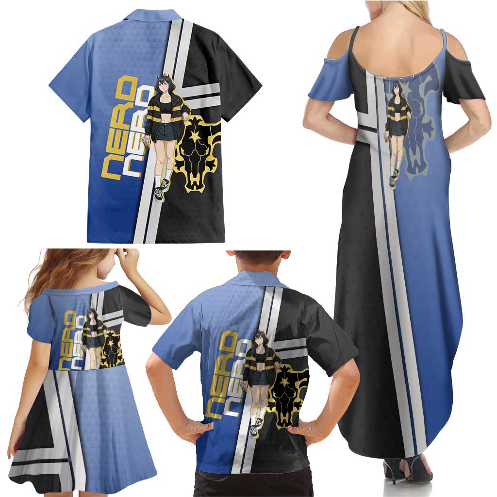 Black Clover Nero Family Matching Summer Maxi Dress and Hawaiian Shirt Anime Illustration Style