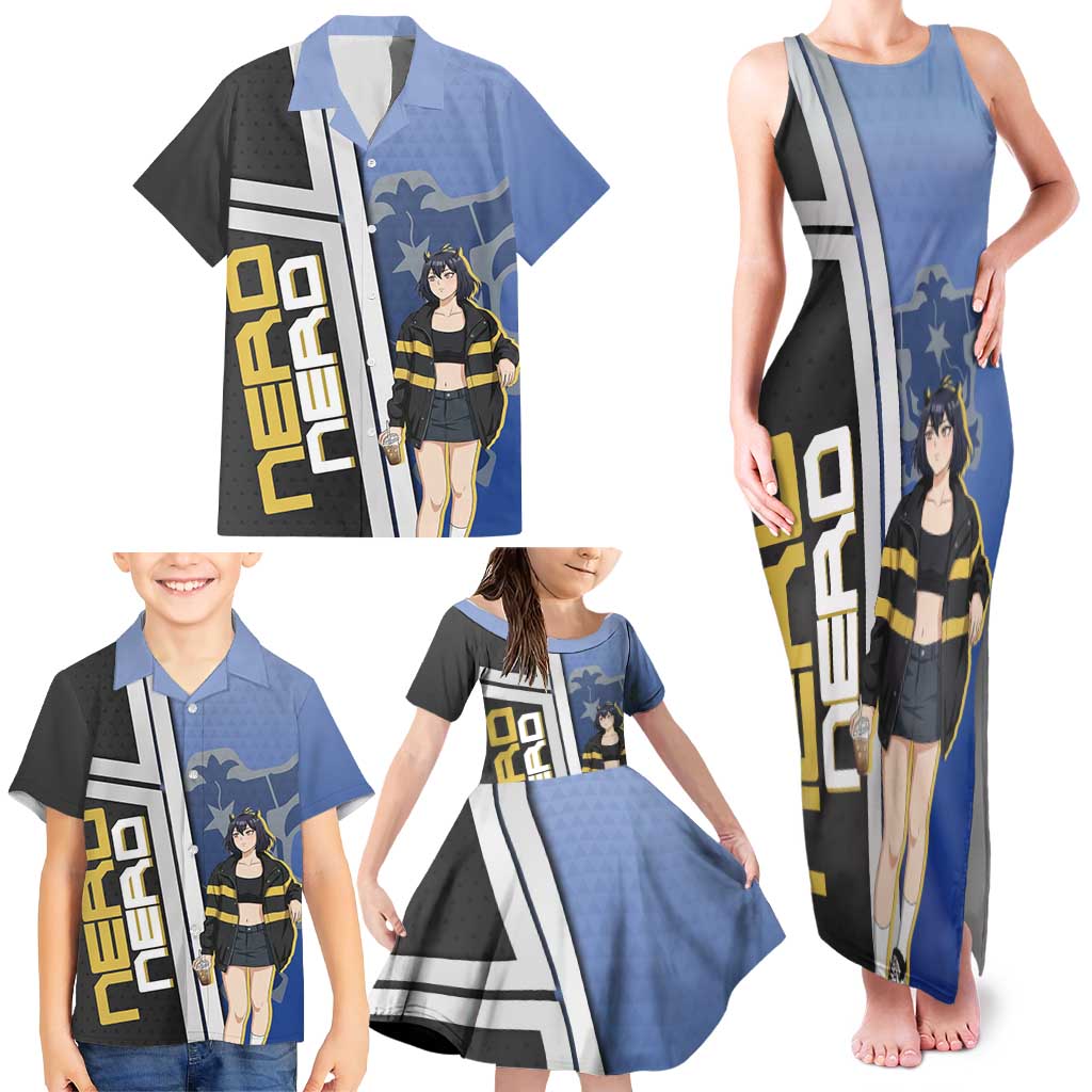 Black Clover Nero Family Matching Tank Maxi Dress and Hawaiian Shirt Anime Illustration Style