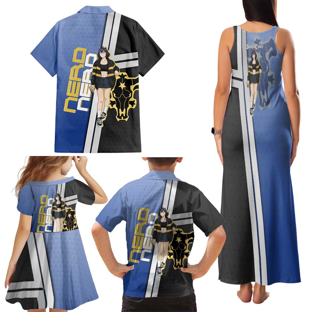 Black Clover Nero Family Matching Tank Maxi Dress and Hawaiian Shirt Anime Illustration Style