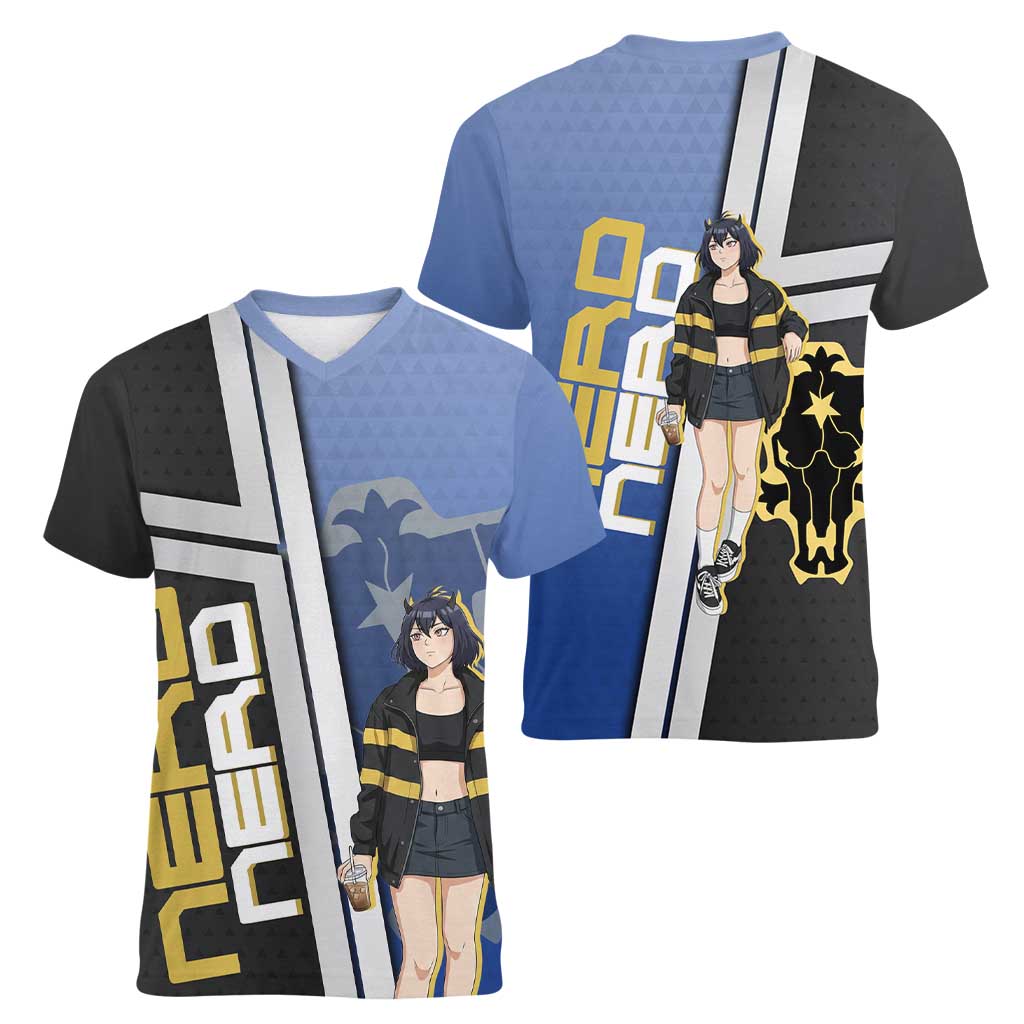 Black Clover Nero Women V-Neck T-Shirt Anime Illustration Style