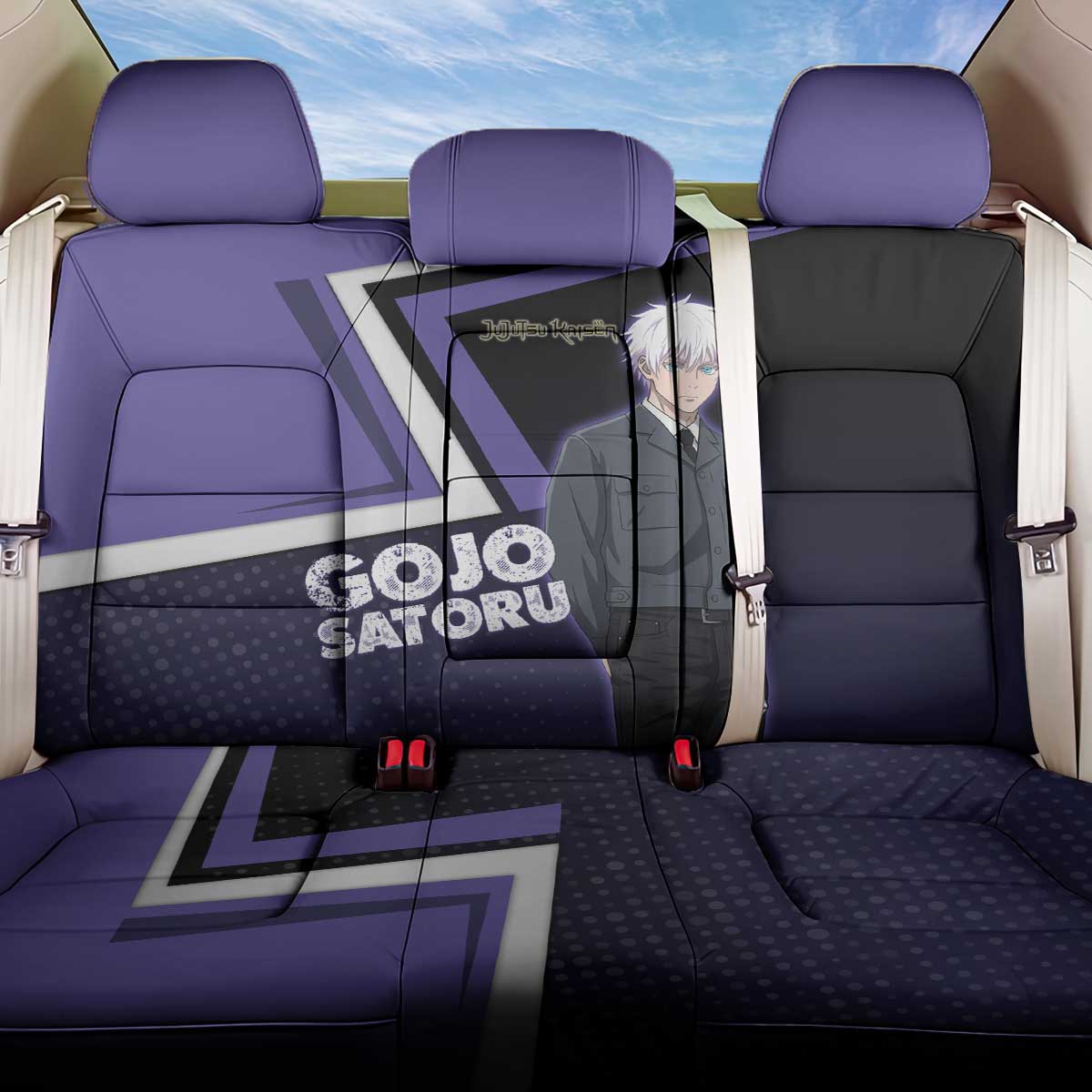 Gojo Satoru Back Car Seat Cover Bold Anime Poster Style