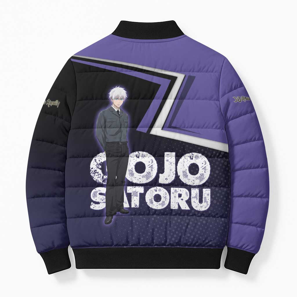 Gojo Satoru Bomber Puffer Jacket Bold Anime Poster Style