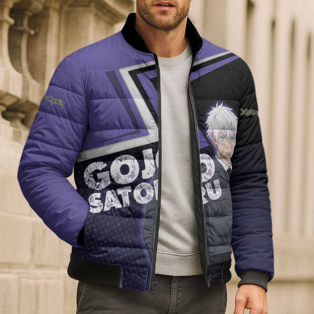 Gojo Satoru Bomber Puffer Jacket Bold Anime Poster Style