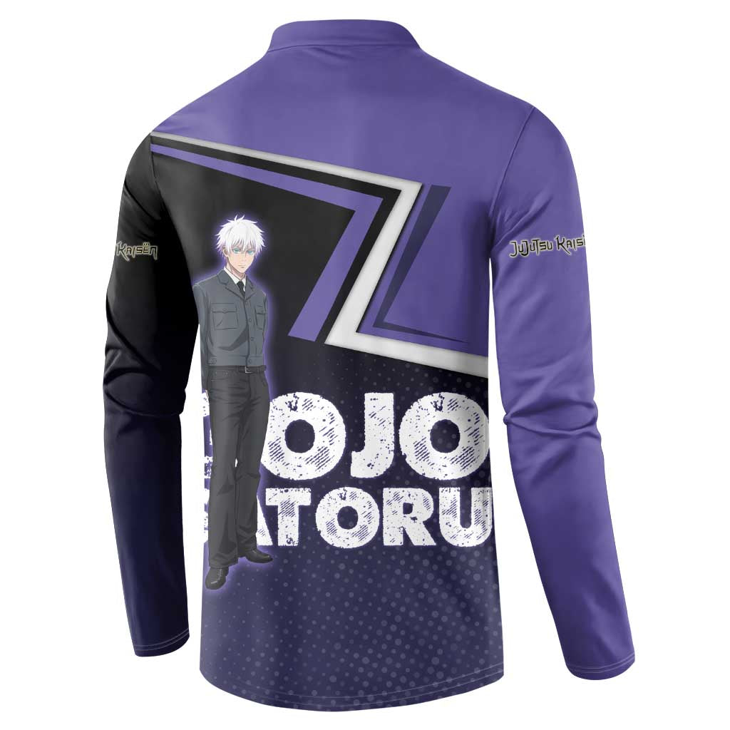 Gojo Satoru Button Sweatshirt Bold Anime Poster Style