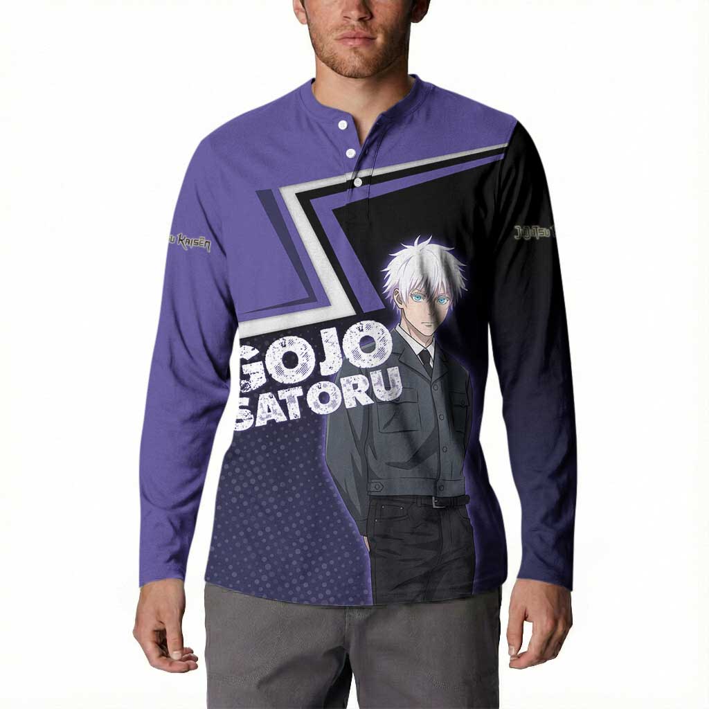 Gojo Satoru Button Sweatshirt Bold Anime Poster Style
