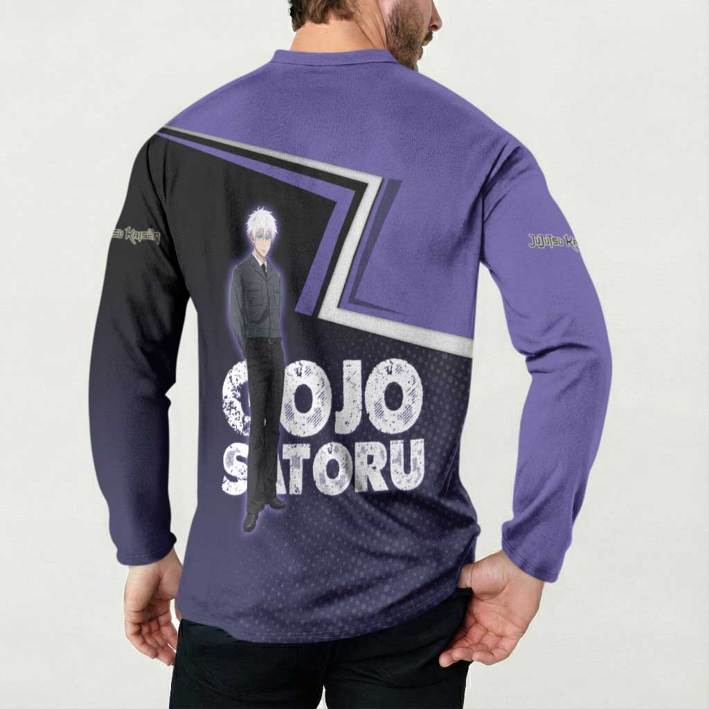 Gojo Satoru Button Sweatshirt Bold Anime Poster Style