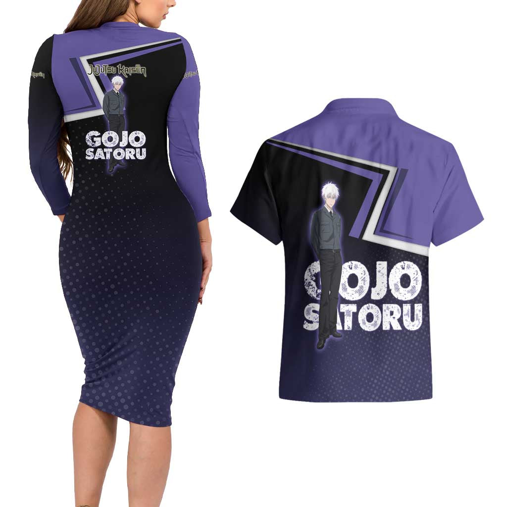 Gojo Satoru Couples Matching Long Sleeve Bodycon Dress and Hawaiian Shirt Bold Anime Poster Style