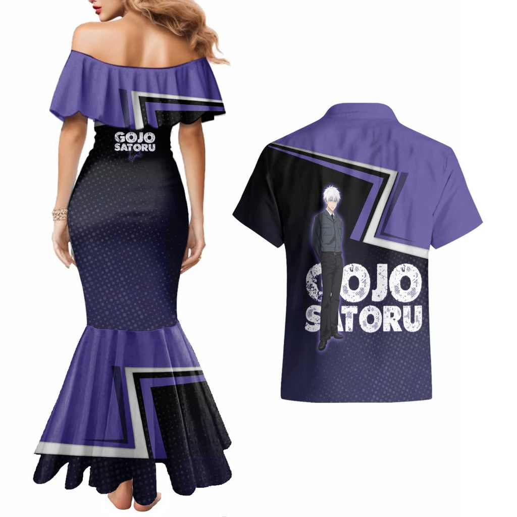 Gojo Satoru Couples Matching Mermaid Dress and Hawaiian Shirt Bold Anime Poster Style