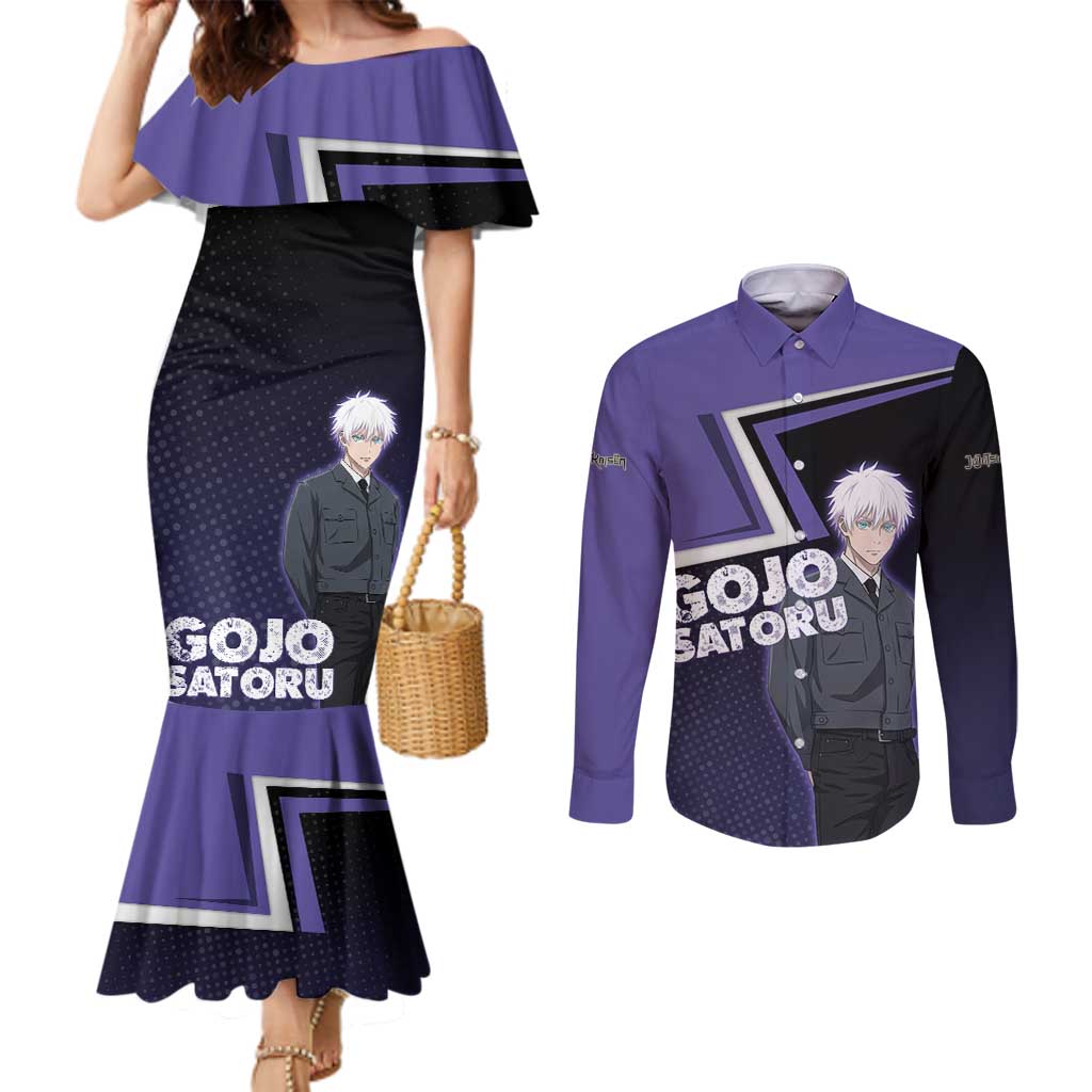 Gojo Satoru Couples Matching Mermaid Dress and Long Sleeve Button Shirt Bold Anime Poster Style