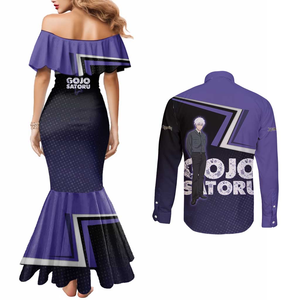 Gojo Satoru Couples Matching Mermaid Dress and Long Sleeve Button Shirt Bold Anime Poster Style