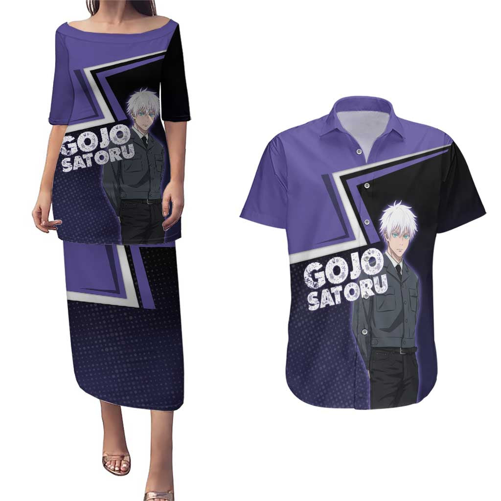 Gojo Satoru Couples Matching Puletasi and Hawaiian Shirt Bold Anime Poster Style