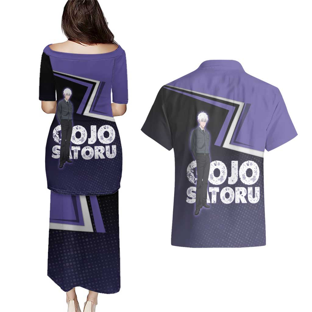 Gojo Satoru Couples Matching Puletasi and Hawaiian Shirt Bold Anime Poster Style