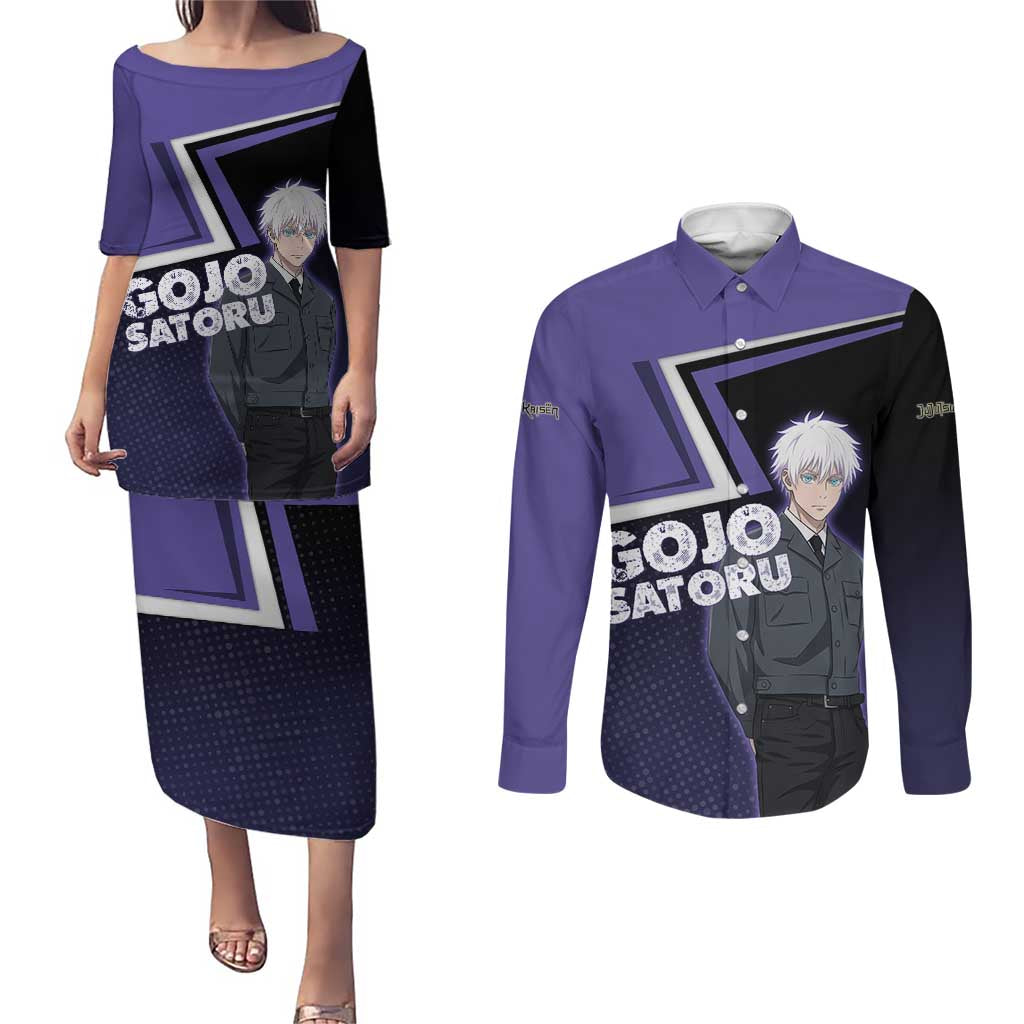 Gojo Satoru Couples Matching Puletasi and Long Sleeve Button Shirt Bold Anime Poster Style