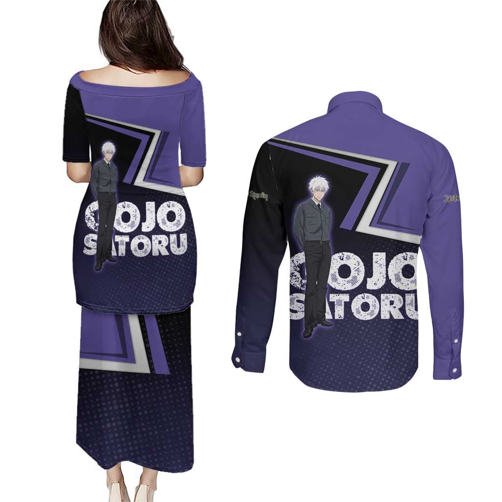 Gojo Satoru Couples Matching Puletasi and Long Sleeve Button Shirt Bold Anime Poster Style