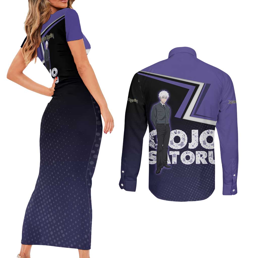 Gojo Satoru Couples Matching Short Sleeve Bodycon Dress and Long Sleeve Button Shirt Bold Anime Poster Style