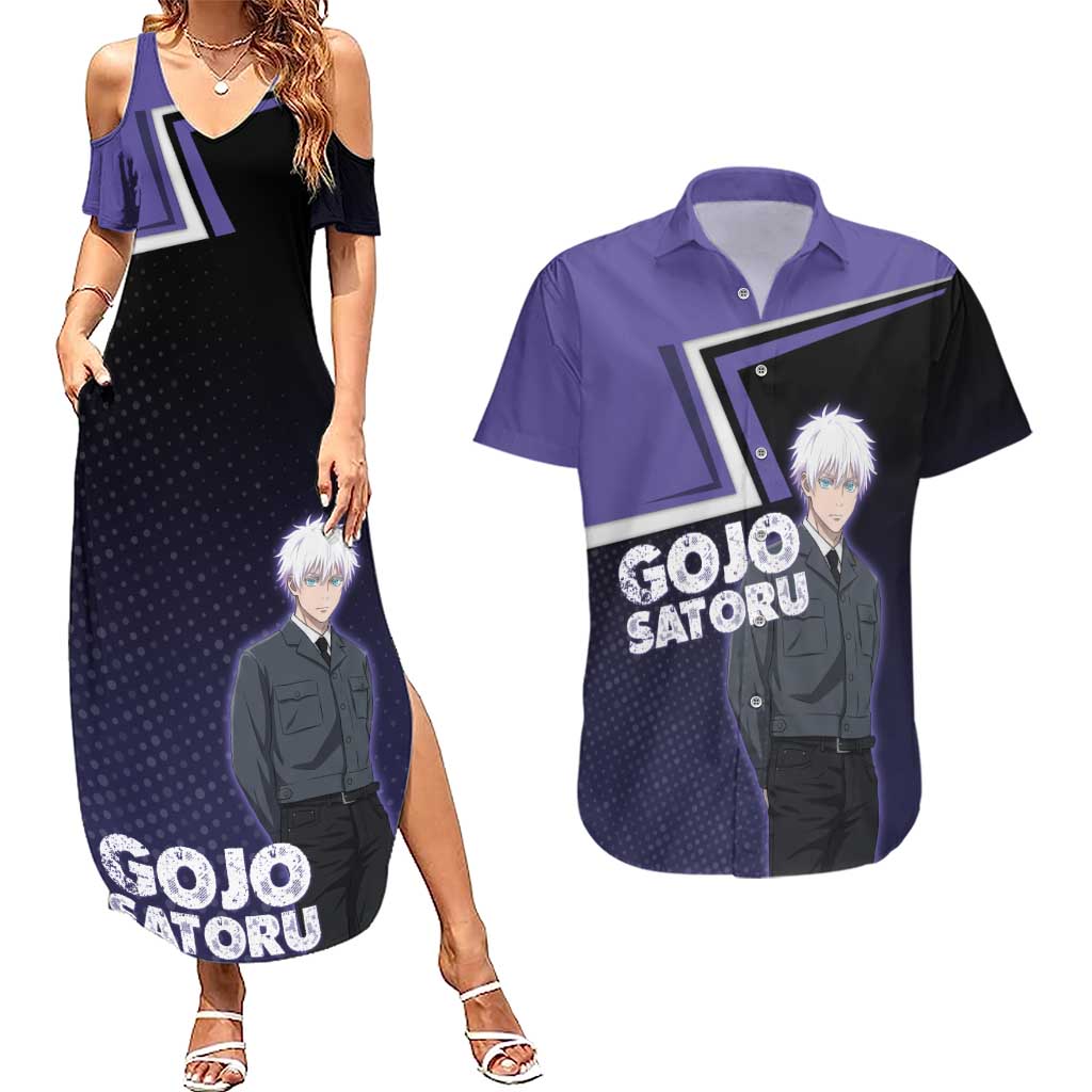 Gojo Satoru Couples Matching Summer Maxi Dress and Hawaiian Shirt Bold Anime Poster Style