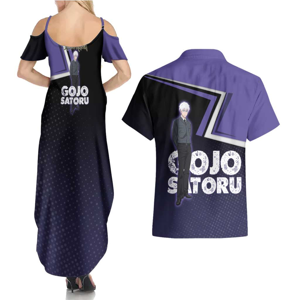 Gojo Satoru Couples Matching Summer Maxi Dress and Hawaiian Shirt Bold Anime Poster Style
