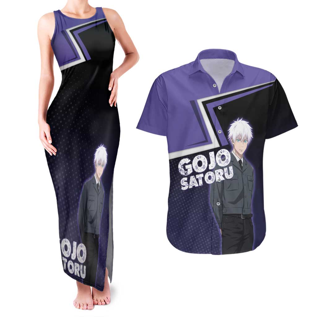 Gojo Satoru Couples Matching Tank Maxi Dress and Hawaiian Shirt Bold Anime Poster Style