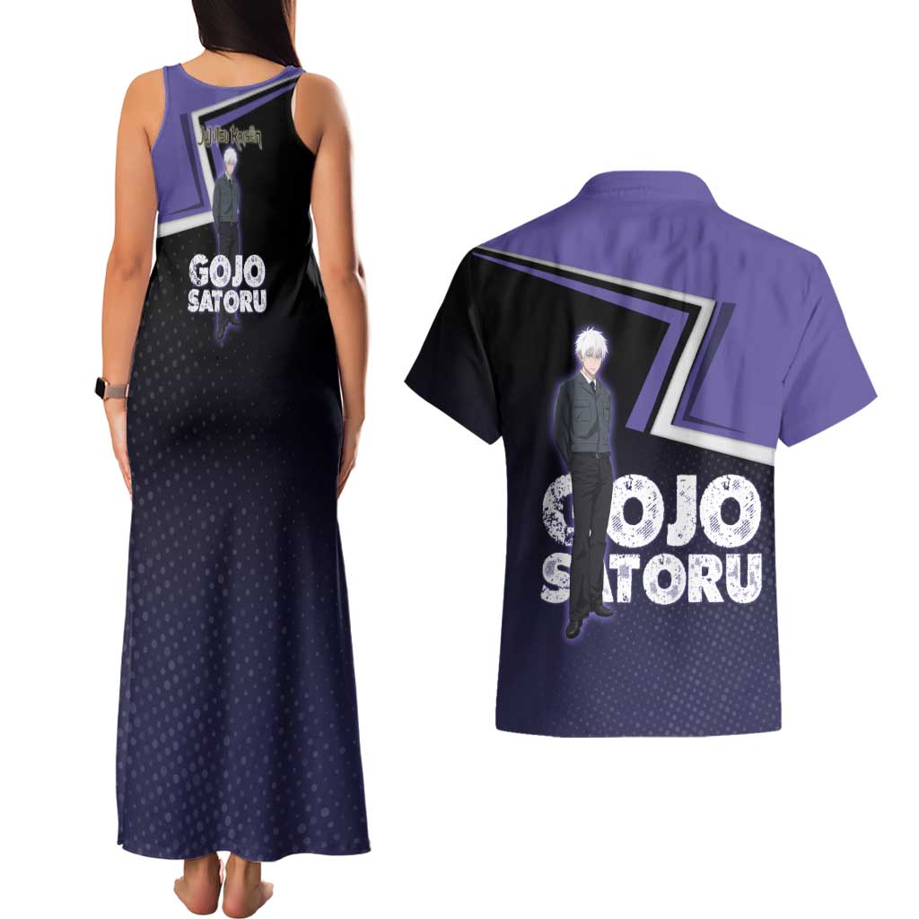 Gojo Satoru Couples Matching Tank Maxi Dress and Hawaiian Shirt Bold Anime Poster Style